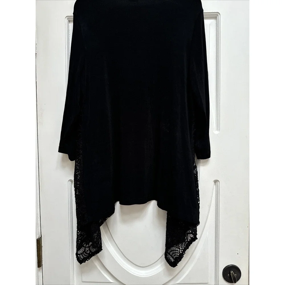 Chico's Travelers Size‎ 2 Black Open Shawl Front Jacket ~Lace Front Knit Stretch